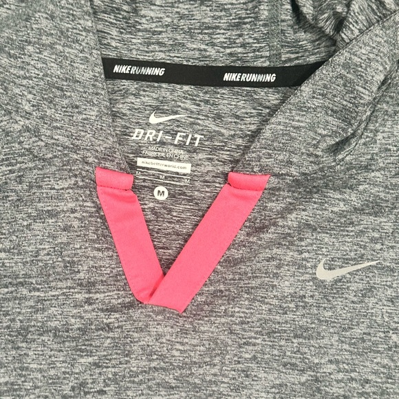 Nike Dri Fit Women's Heather Gray Hoodie with Pink Accents - Picture 5 of 12